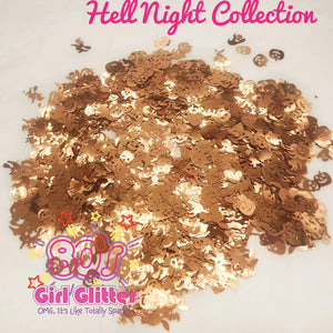 Hell Night Collection - Glitter - Glitter Shapes - Halloween Glitter - Skull, Witch on a Broom, Cat, Pumpkin, Ghost, and Bat Glitter Shapes