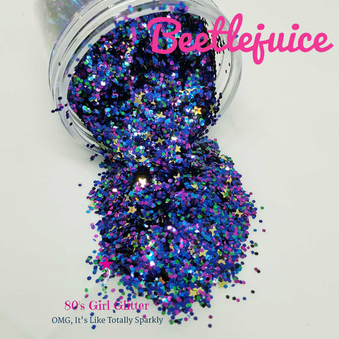 Beetlejuice - Glitter - Purple Chunky Glitter Mix with Holographic Gold Stars - Loose Glitter - 80's Girl Glitter