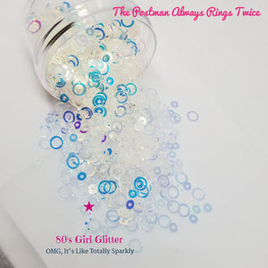 The Postman Always Rings Twice - Glitter - Blue Opalescent Circle/Ring Glitter Shapes - 80's Girl Glitter