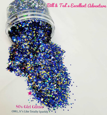 Bill & Ted's Excellent Adventure - Glitter - Blue Holographic Chunky Glitter Mix - Polyester Glitter - 80's Girl Glitter