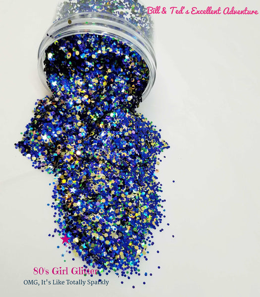 Bill & Ted's Excellent Adventure - Glitter - Blue Holographic Chunky Glitter Mix - Polyester Glitter - 80's Girl Glitter