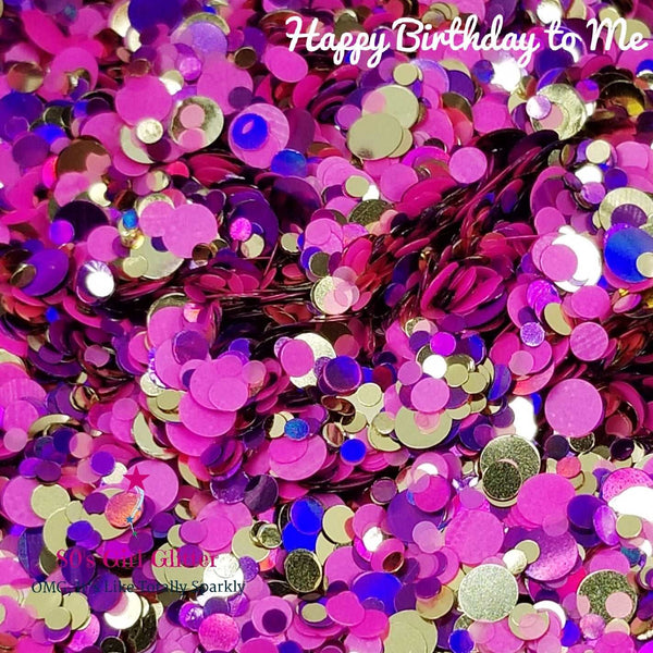 Happy Birthday to Me - Glitter - Glitter Shapes - Gold, Purple, and Pink Glitter Dots