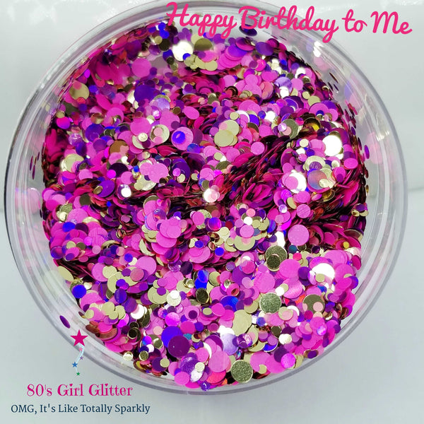 Happy Birthday to Me - Glitter - Glitter Shapes - Gold, Purple, and Pink Glitter Dots