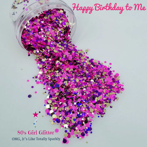 Happy Birthday to Me - Glitter - Glitter Shapes - Gold, Purple, and Pink Glitter Dots
