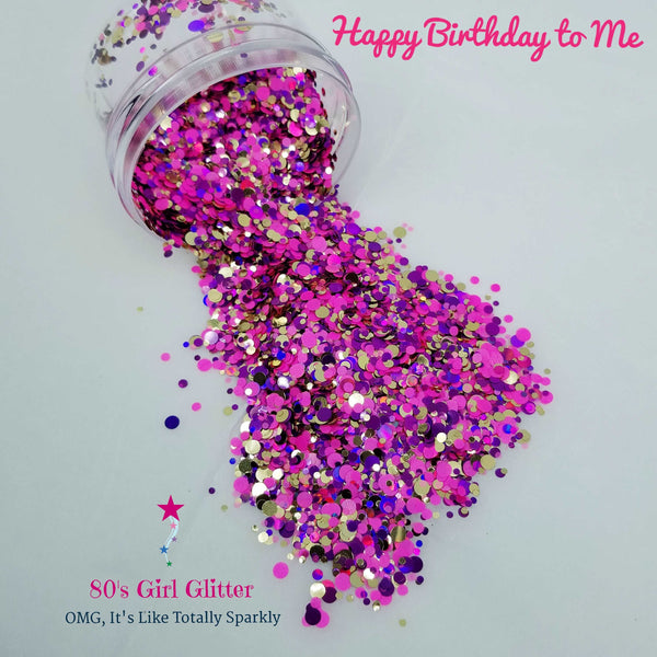 Happy Birthday to Me - Glitter - Glitter Shapes - Gold, Purple, and Pink Glitter Dots